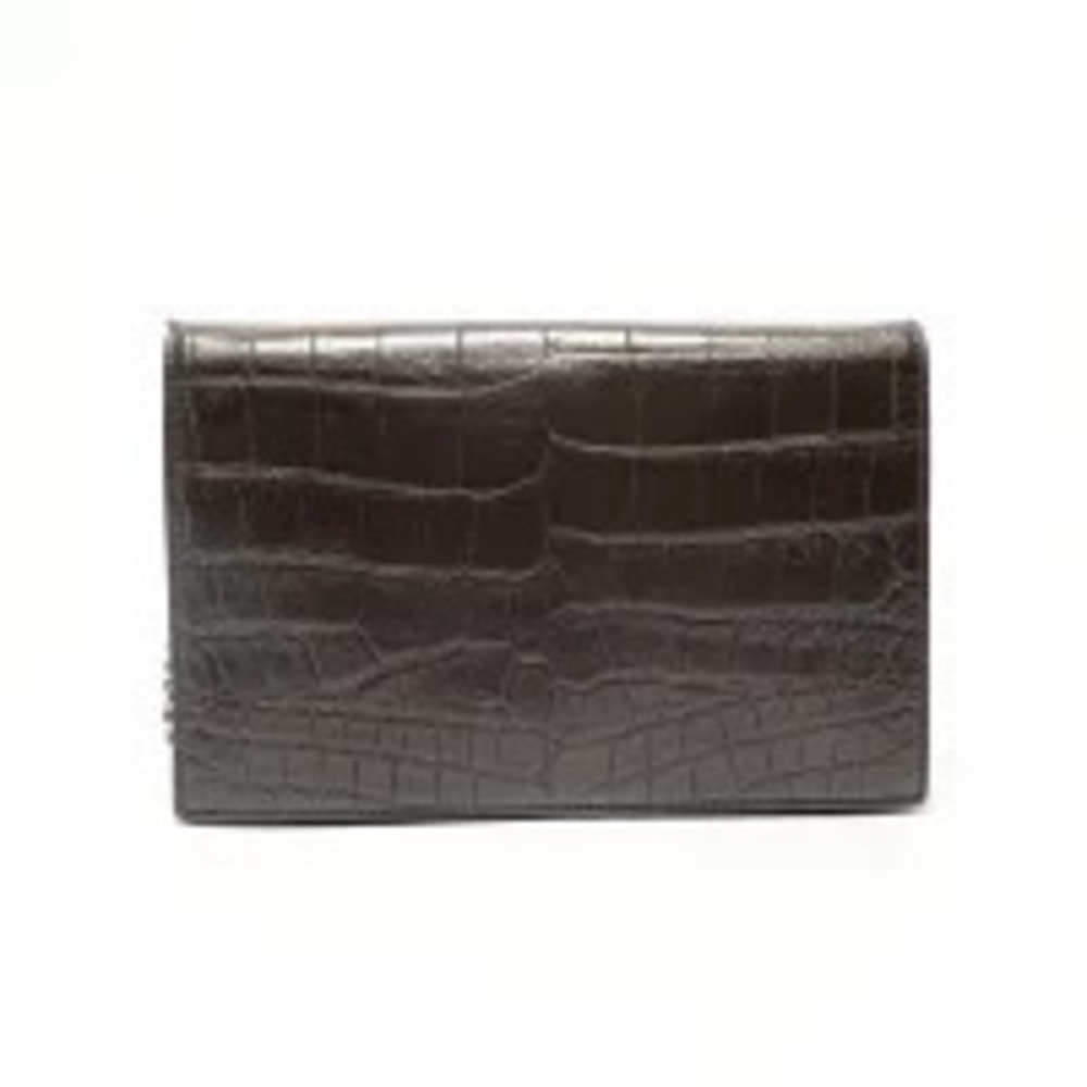 Saint Laurent Yves Chain Wallet Crocodile Shoulder Bag Brown